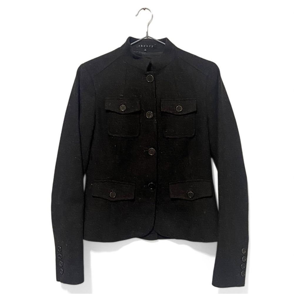 Theory Dark Brown Wool Classic Buisness Causal Cropped Blazer Size 2